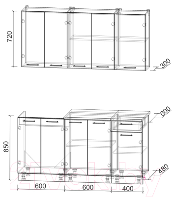 Кухонный гарнитур Интерлиния Мила Лайт 1.6-60