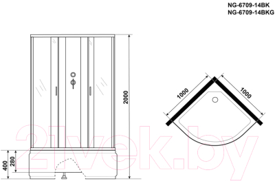 Душевая кабина Niagara NG-6709-14BKG 100x100x200 (прозрачное стекло/черный)