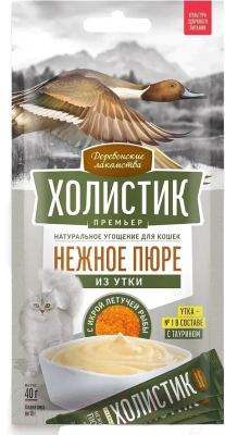 Лакомство для кошек Деревенские лакомства Холистик Нежное пюре из утки с икрой летучей рыбы - фото