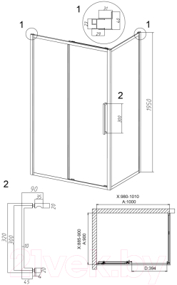 Душевой уголок Grossman Cosmo 100x90x195 / 120.K33.02.1090.21.10