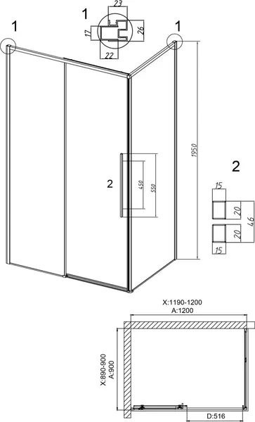 Душевой уголок Grossman Galaxy 120x90x195 / 120.K33.01.1290.10.00