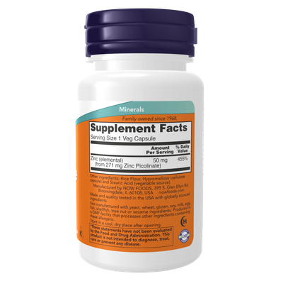 Минерал NOW Foods Zinc Picolinate 50mg