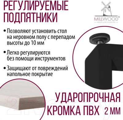 Обеденный стол Millwood Лофт Уэльс 180x80x75