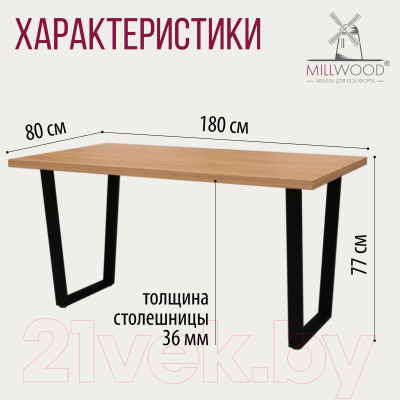 Обеденный стол Millwood Лофт Уэльс 180x80x75