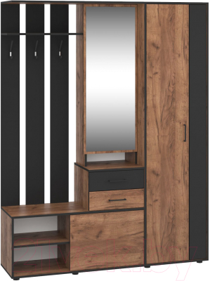 Секция в прихожую Премиум ПР-11 правая (дуб крафт табачный/антрацит) - фото