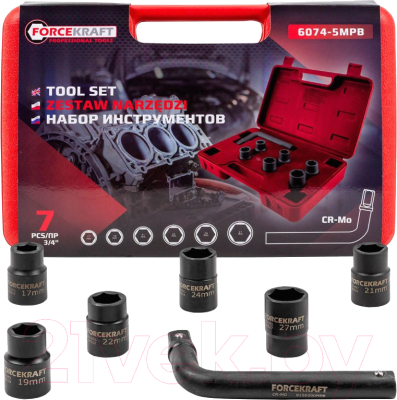Набор головок слесарных ForceKraft FK-6074-5MPB - фото