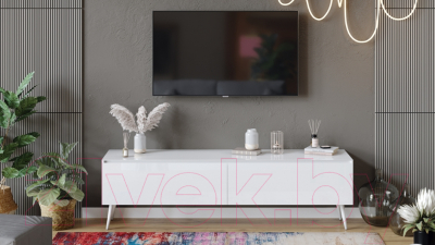 Тумба ТриЯ Глосс СМ-319.03.011 с опорами (белый глянец/стекло белый глянец/белый)