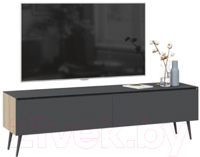 Тумба ТриЯ Глосс СМ-319.03.011 с опорами (яблоня беллуно/стекло графит матовый/серый)