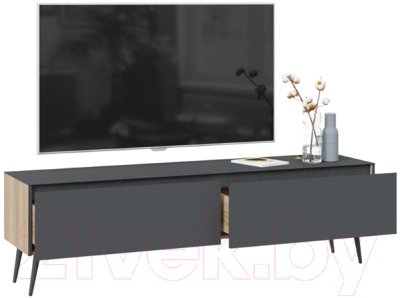 Тумба ТриЯ Глосс СМ-319.03.011 с опорами (яблоня беллуно/стекло графит матовый/серый)