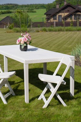 Стол пластиковый Ipae Progarden Queen С имитацией ротанга / QUE012BI (белый)