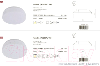 Точечный светильник Arte Lamp Gamba A3106PL-1WH