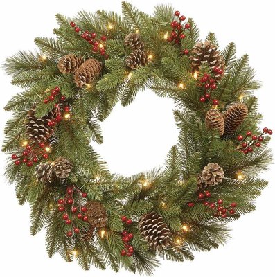 Венок Winter Time Light с шишками и ягодами / ML-0167 - фото