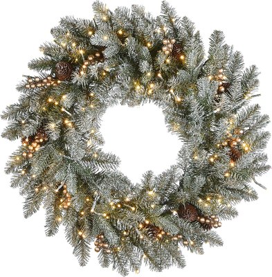 Венок Winter Time Light с шишками и ягодами / ML-0168 - фото