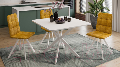 Обеденный стол ТриЯ Лиссабон тип 1 (белый муар/белый)