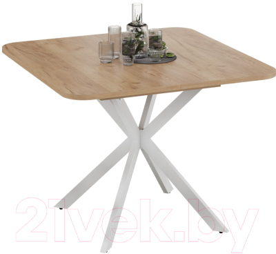 Обеденный стол ТриЯ Лиссабон тип 1 (белый муар/дуб крафт золотой)