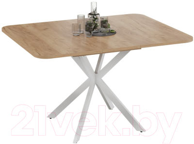 Обеденный стол ТриЯ Лиссабон тип 1 (белый муар/дуб крафт золотой)