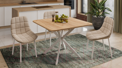 Обеденный стол ТриЯ Лиссабон тип 1 (белый муар/дуб крафт золотой)