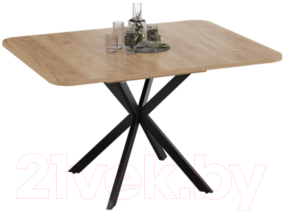Обеденный стол ТриЯ Лиссабон тип 1 (черный муар/дуб крафт золотой)