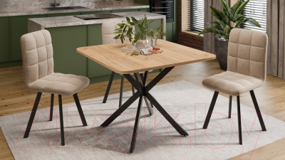 Обеденный стол ТриЯ Лиссабон тип 1 (черный муар/дуб крафт золотой)