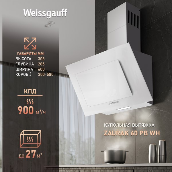 Вытяжка наклонная Weissgauff Zaurak 60 PB WH