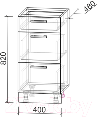 Шкаф-стол кухонный Интерлиния Компо НШ40рш3 1м+2б