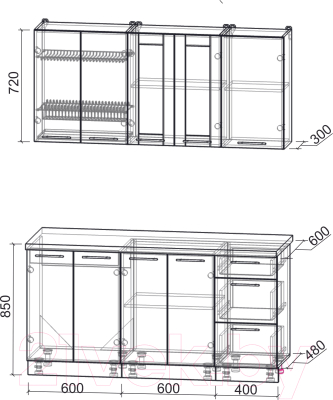 Кухонный гарнитур Интерлиния Мила Пластик 1.6 Б