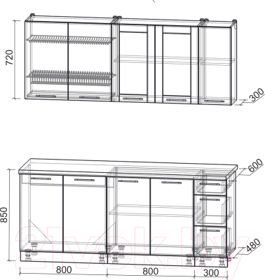 Кухонный гарнитур Интерлиния Мила Пластик 1.9 Б