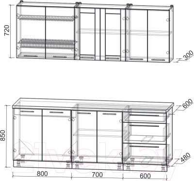 Кухонный гарнитур Интерлиния Мила Пластик 2.1 Б