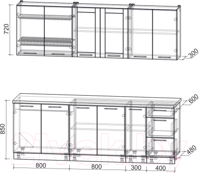 Кухонный гарнитур Интерлиния Мила Пластик 2.3 Б