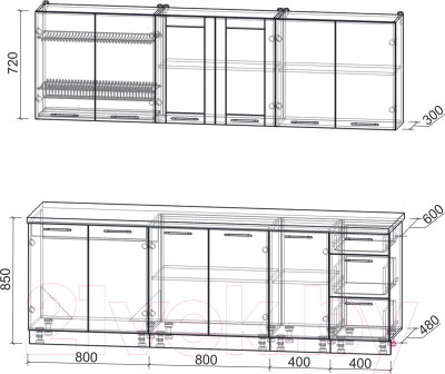 Кухонный гарнитур Интерлиния Мила Пластик 2.4 Б
