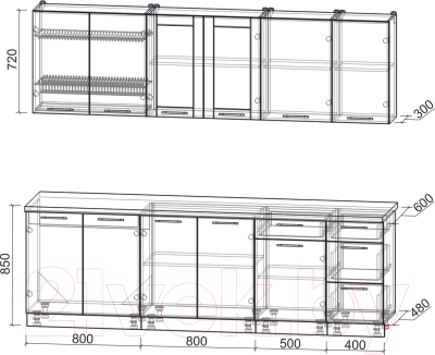 Кухонный гарнитур Интерлиния Мила Пластик 2.5 Б