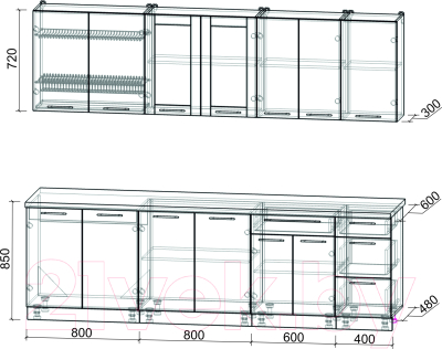 Кухонный гарнитур Интерлиния Мила Пластик 2.6 Б