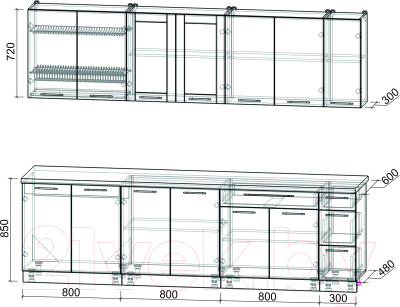 Кухонный гарнитур Интерлиния Мила Пластик 2.7 Б