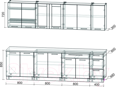 Кухонный гарнитур Интерлиния Мила Пластик 2.8 Б