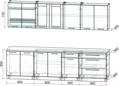 Кухонный гарнитур Интерлиния Мила Пластик 2.9 Б