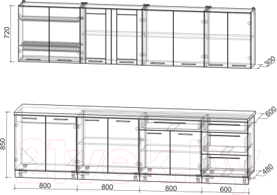 Кухонный гарнитур Интерлиния Мила Пластик 3.0 Б