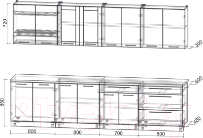 Кухонный гарнитур Интерлиния Мила Пластик 3.1 Б