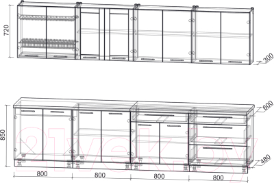 Кухонный гарнитур Интерлиния Мила Пластик 3.2 Б