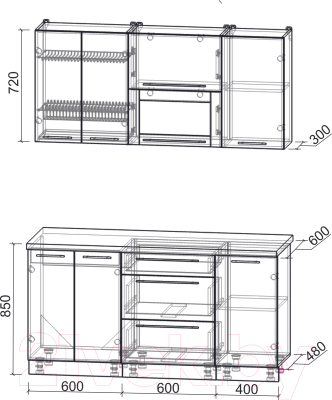 Кухонный гарнитур Интерлиния Мила Пластик 1.6 В