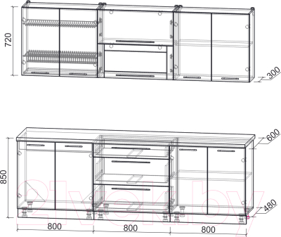Кухонный гарнитур Интерлиния Мила Пластик 2.4В