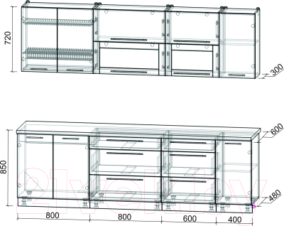 Кухонный гарнитур Интерлиния Мила Пластик 2.6 В