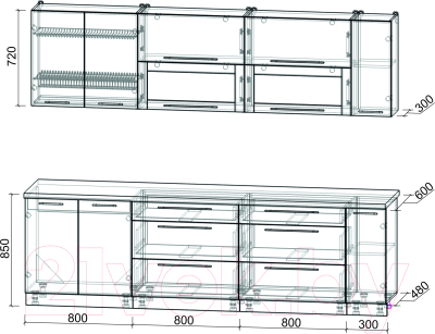 Кухонный гарнитур Интерлиния Мила Пластик 2.7 В