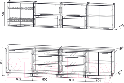 Кухонный гарнитур Интерлиния Мила Пластик 3.2 В
