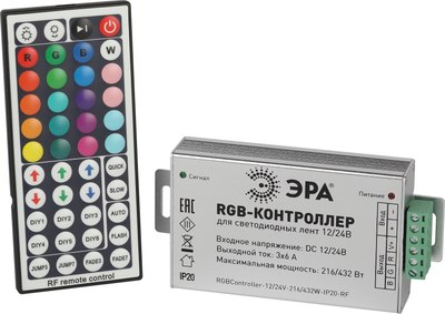 Контроллер для светодиодной ленты ЭРА RGB Controller-12/24V-216/432W-IP20-RF / Б0061112 - фото