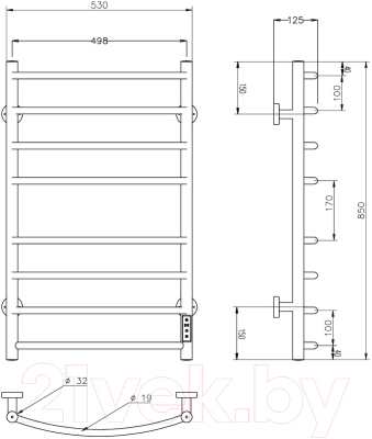 Полотенцесушитель электрический Roxen Caspia BK-109-8T / 11070-5385С