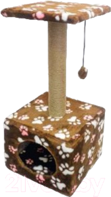 Комплекс для кошек ZooExpress Куб Лапки малый с полкой / 81114 - фото