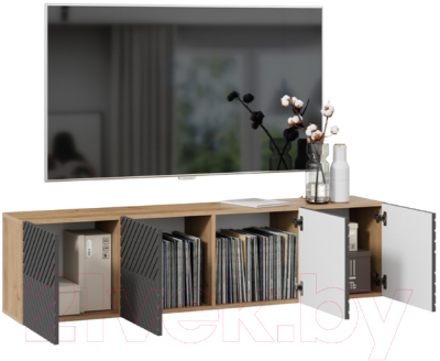 Тумба ТриЯ Танго ТВ тип 1 (дуб крафт золотой/холст вулкан)