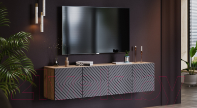 Тумба ТриЯ Танго ТВ тип 1 (дуб крафт золотой/холст вулкан)