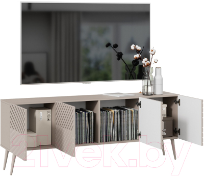 Тумба ТриЯ Танго ТВ тип 1 с опорами (глиняно серый/холст латте/бежевый)