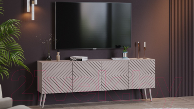 Тумба ТриЯ Танго ТВ тип 1 с опорами (глиняно серый/холст латте/бежевый)